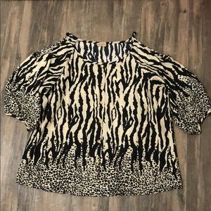 Plus Size Animal Print Cold-Shoulder Top 3x